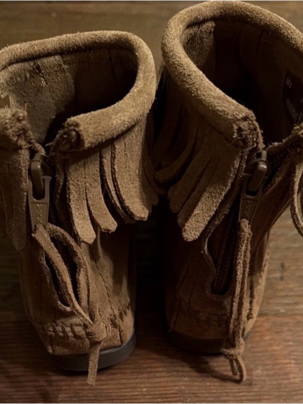 Minnetonka Tan Suede Fringe Moccasin Boots - Picture 2 of 3